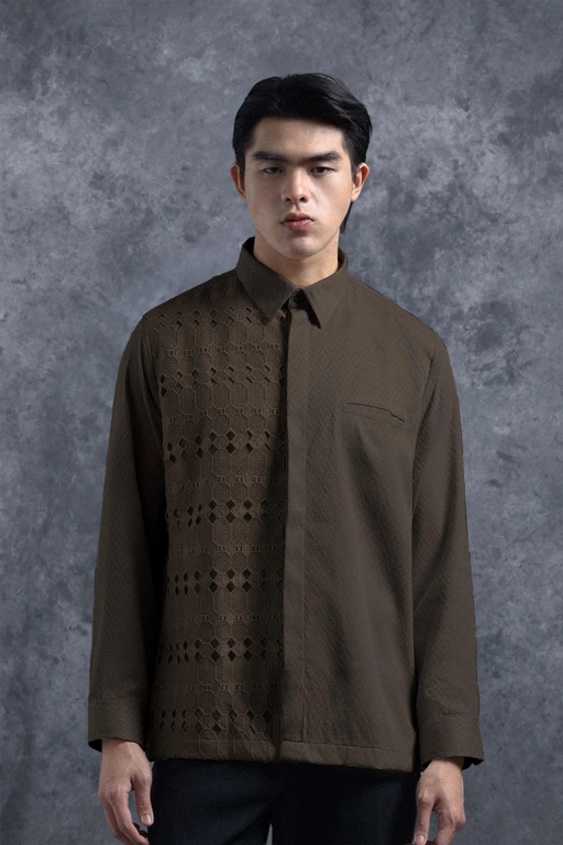 Image of Kemeja Brokat Manggala Lengan Panjang Pala