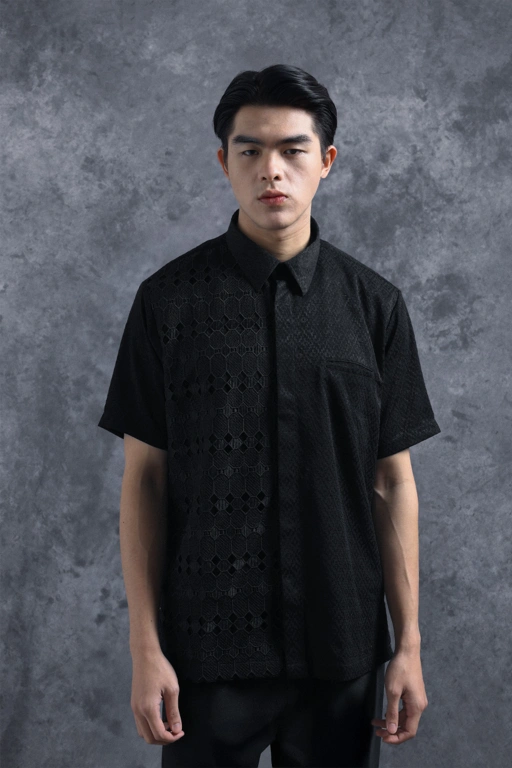 Image of Kemeja Brokat Manggala Lengan Pendek Bayang