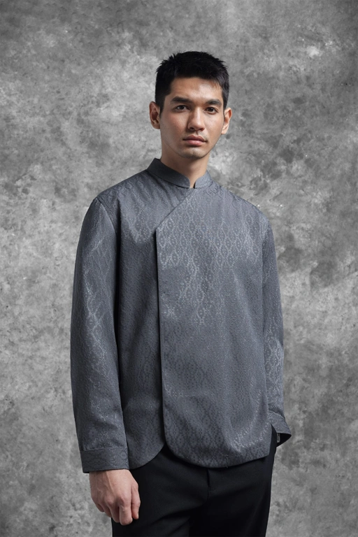 Image of Kemeja Beskap Tentrem Lengan Panjang Kelabu