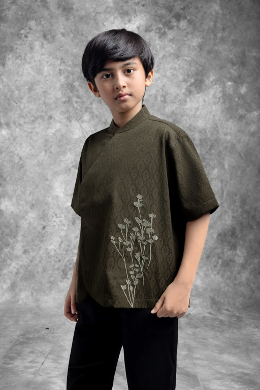 Image of Kemeja Anak Beskap Bermotif Tentrem Rimba