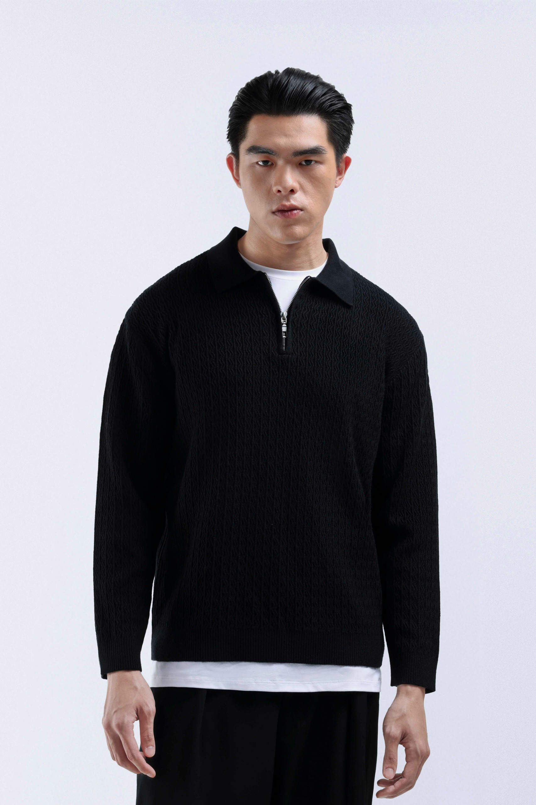Chevron Polo Halfzip Black