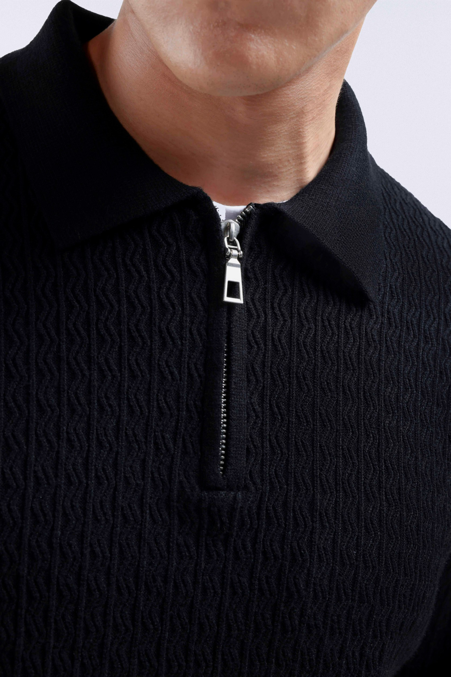 Chevron Polo Halfzip Black