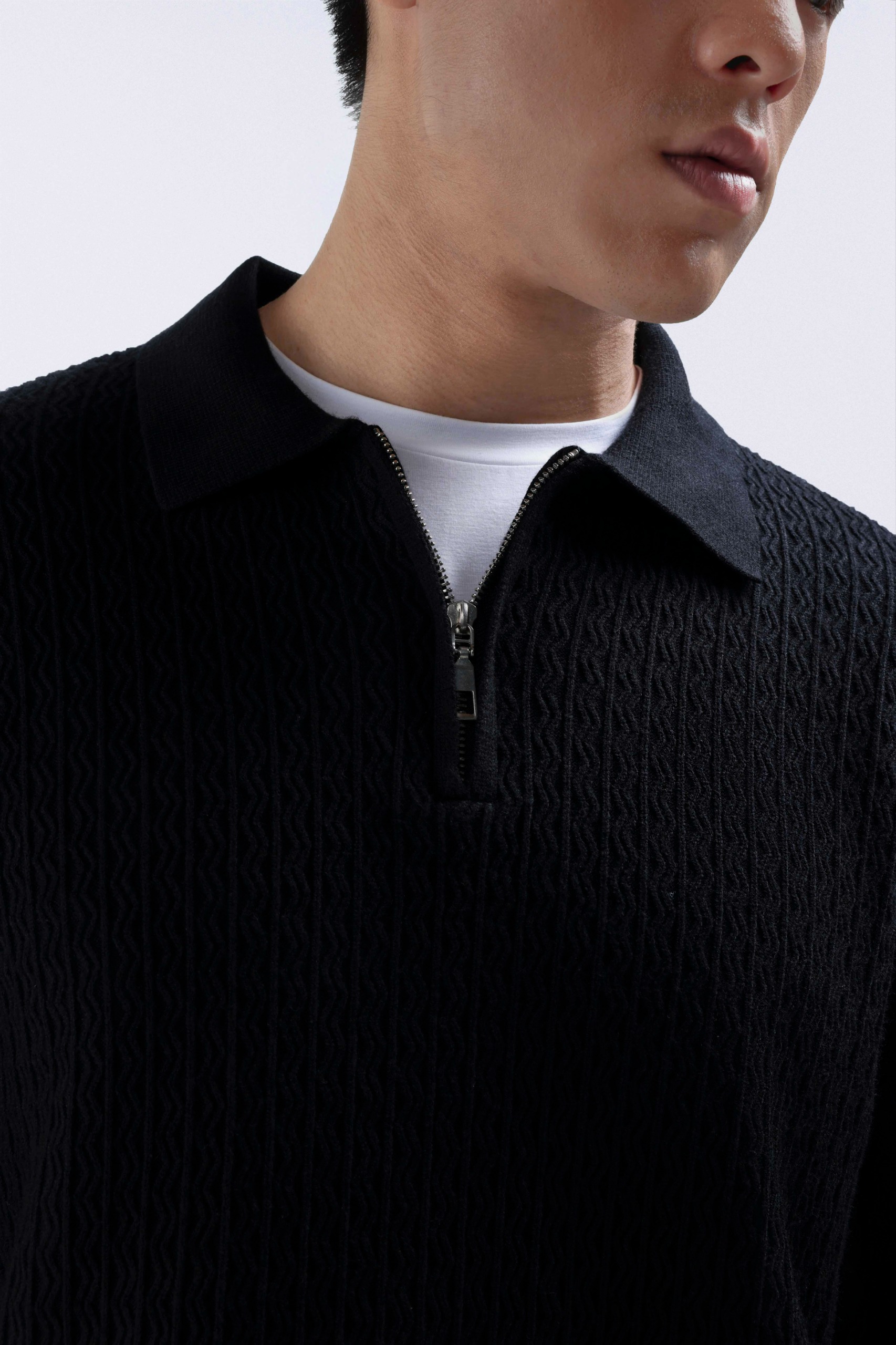 Chevron Polo Halfzip Black