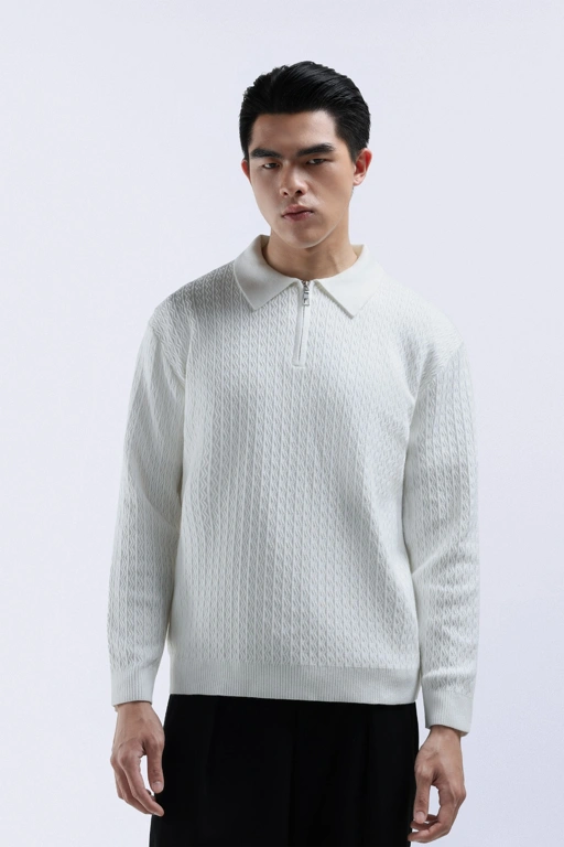Image of Chevron Polo Halfzip White