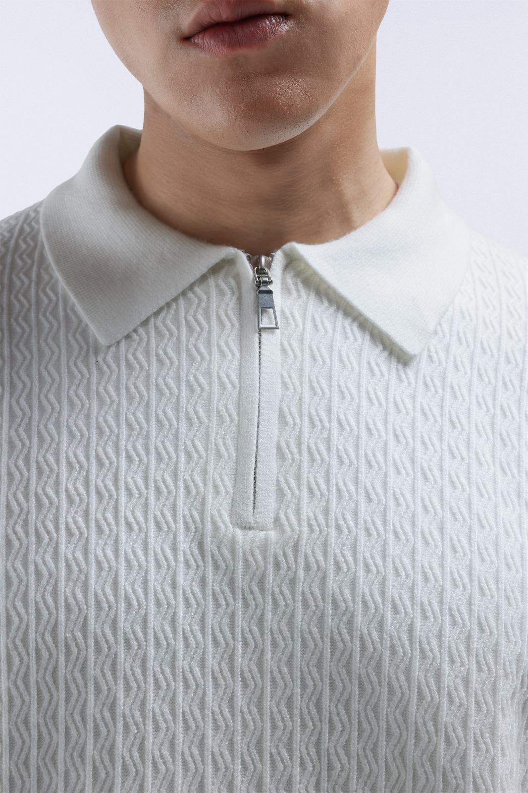 Chevron Polo Halfzip White