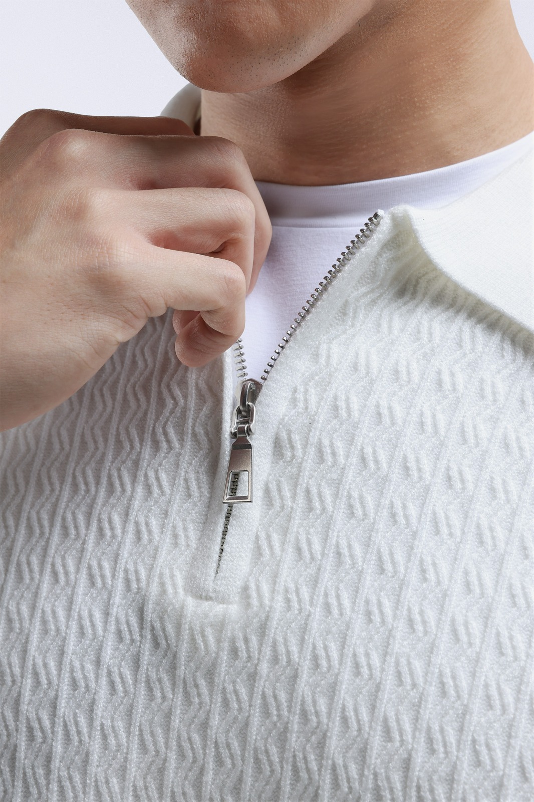 Chevron Polo Halfzip White