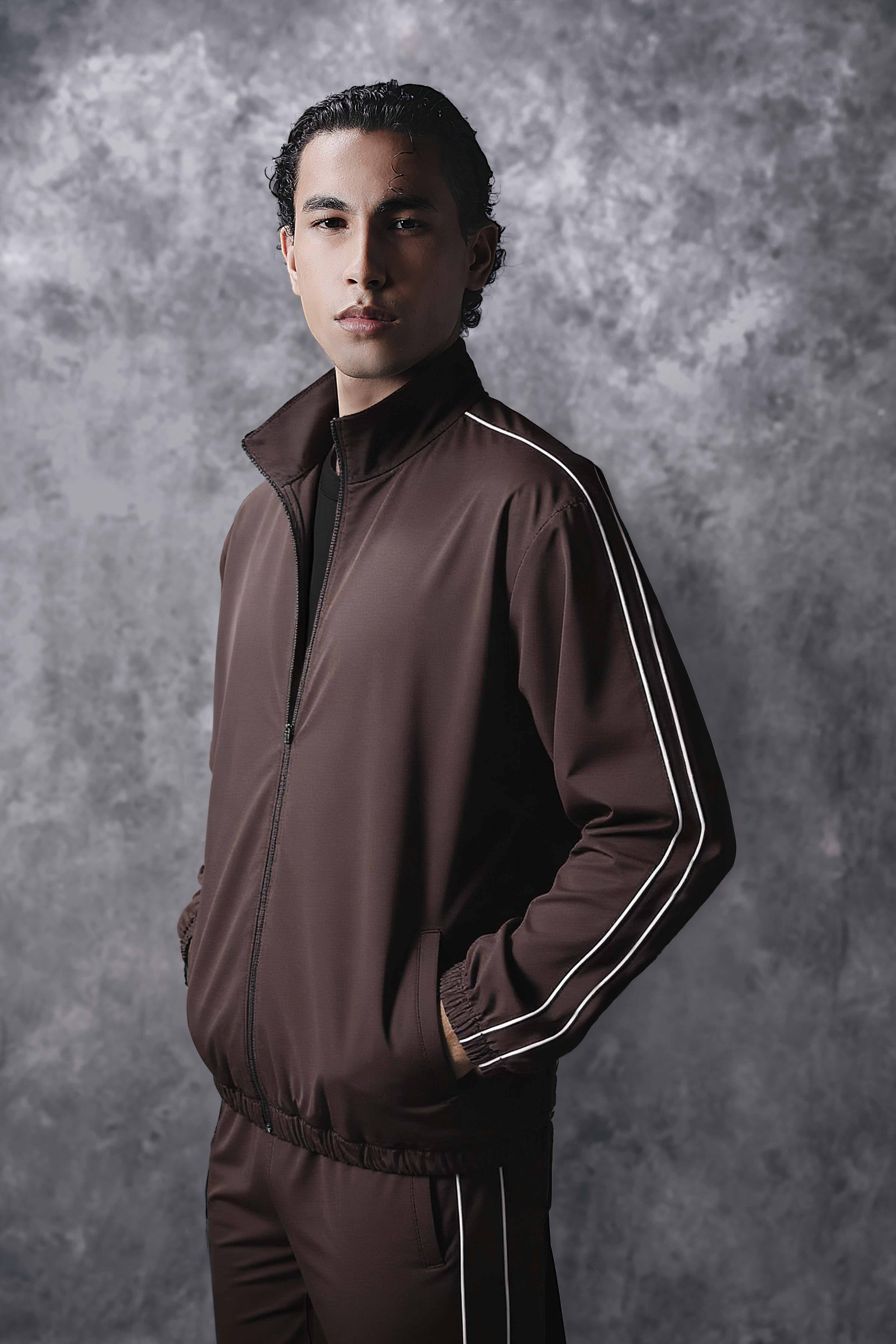 Activemor Stripe Jacket Dark Brown-White
