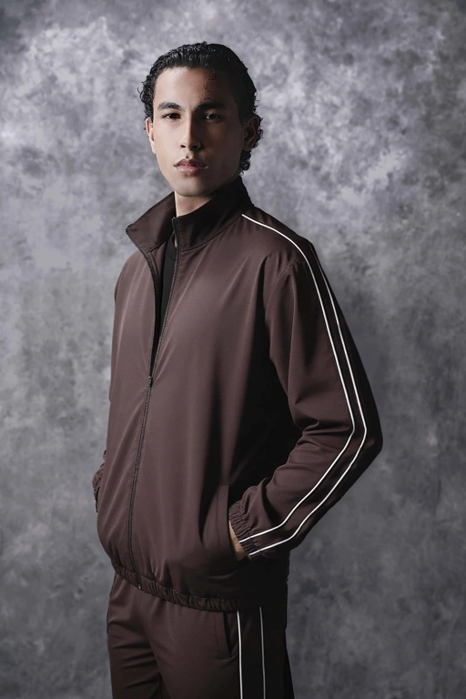 Image of Activemor Stripe Jacket Dark Brown-White