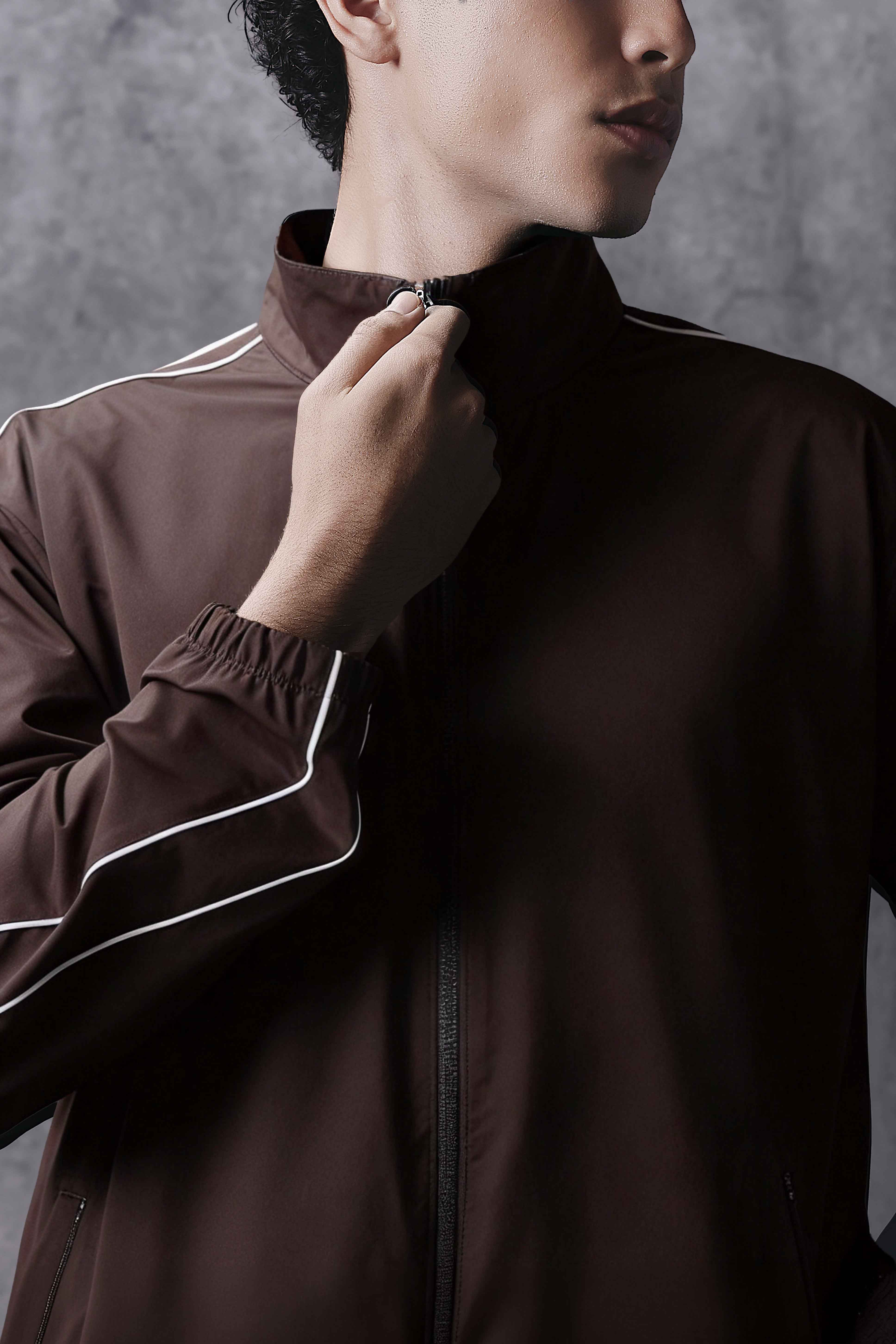 Activemor Stripe Jacket Dark Brown-White