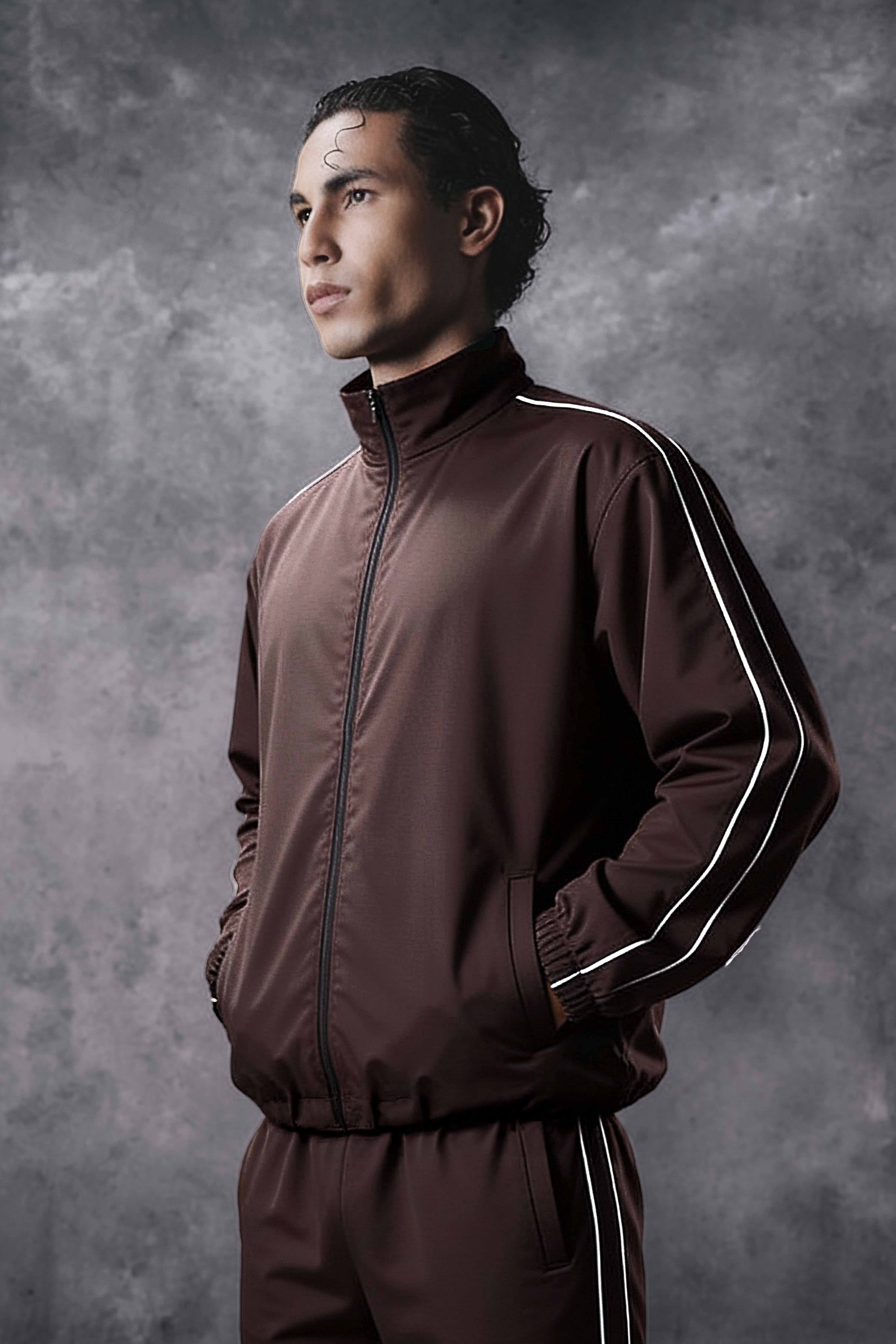 Activemor Stripe Jacket Dark Brown-White