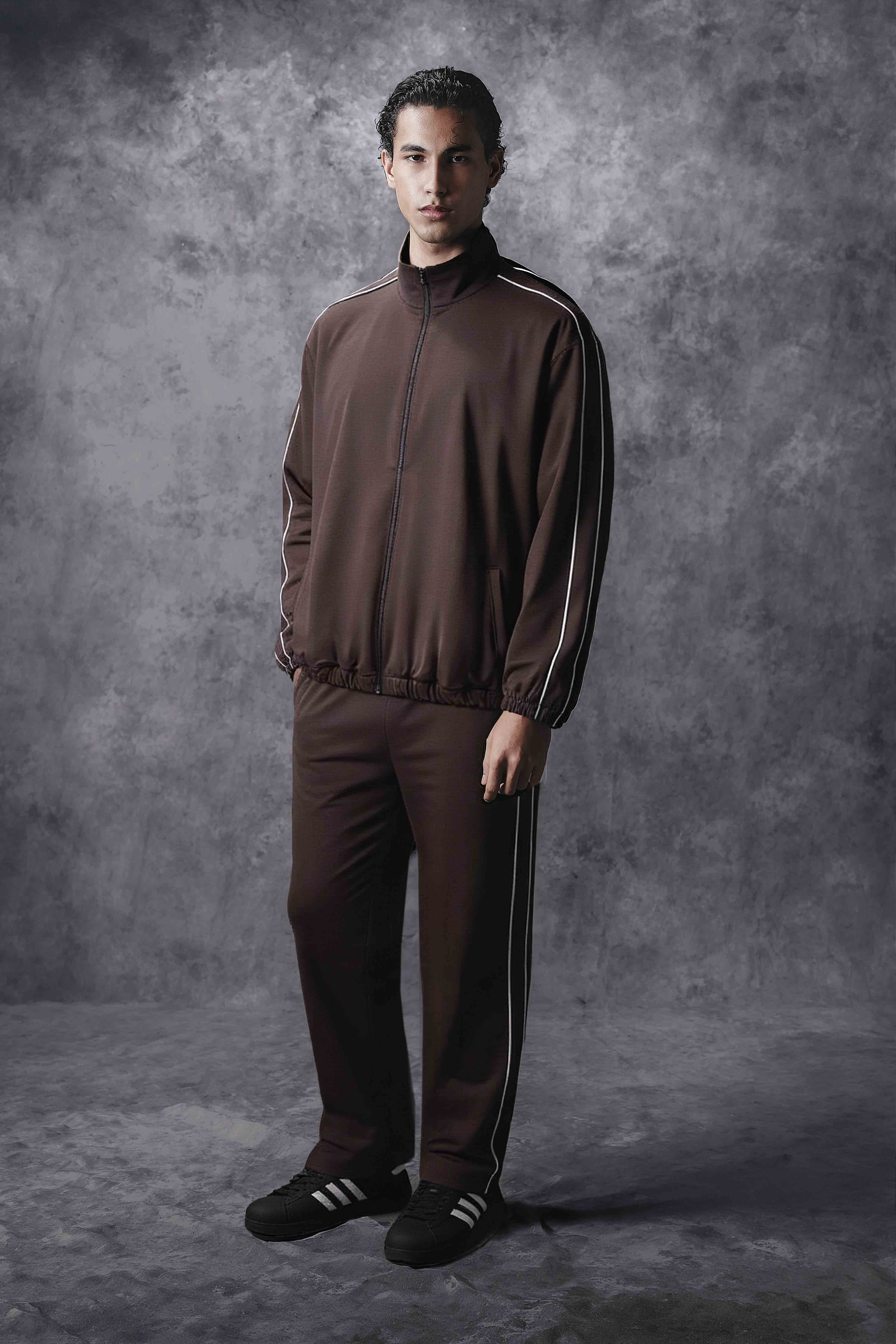 Activemor Stripe Jacket Dark Brown-White