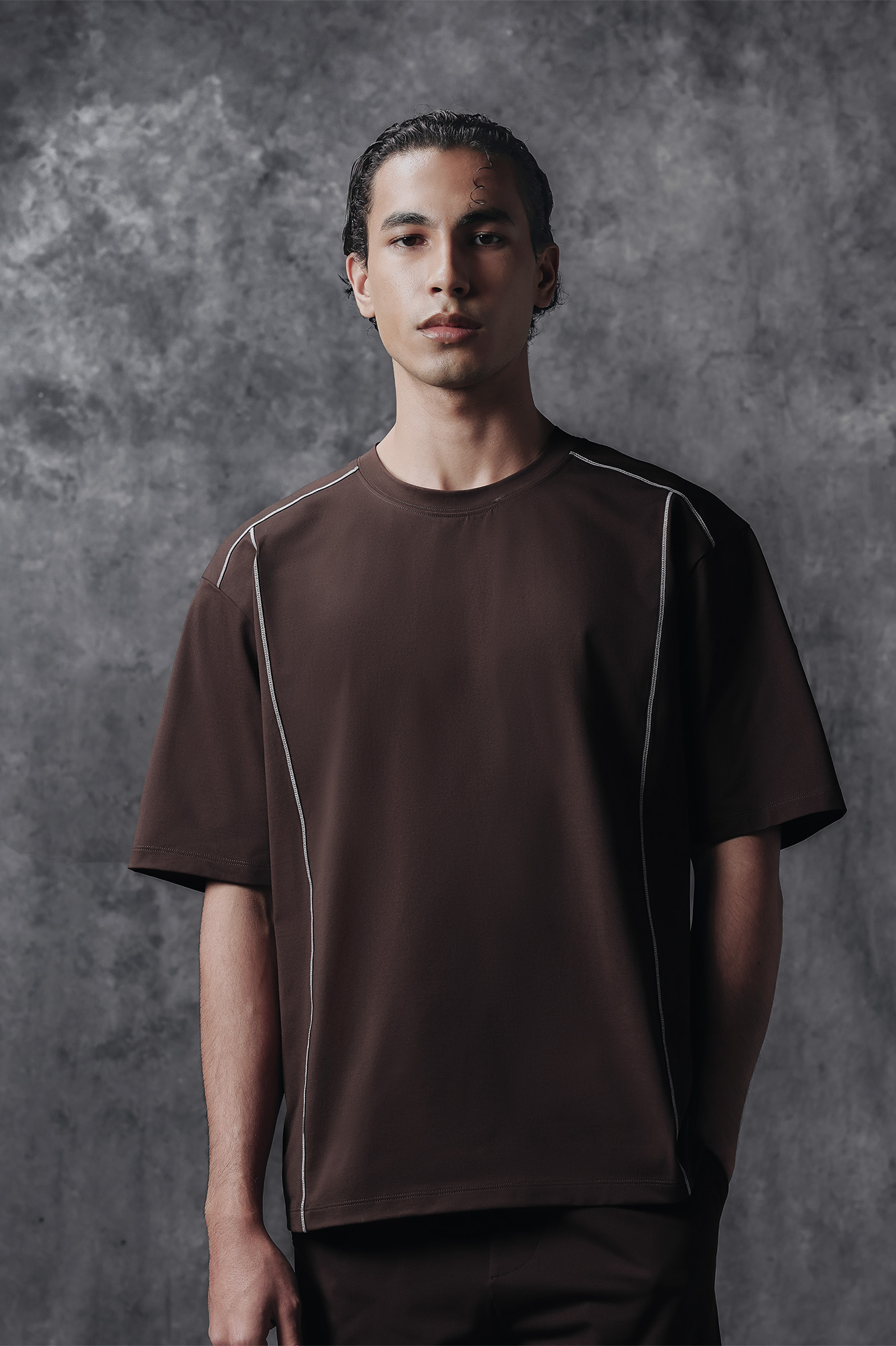 Activemor Jersey Tee Dark Brown-White