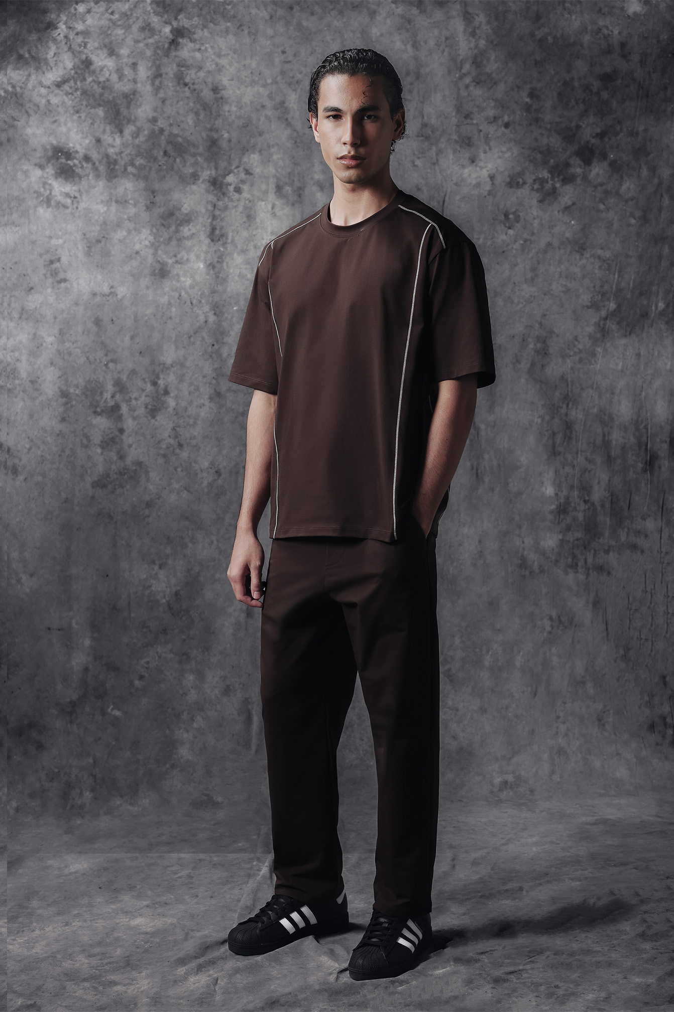 Activemor Jersey Tee Dark Brown-White