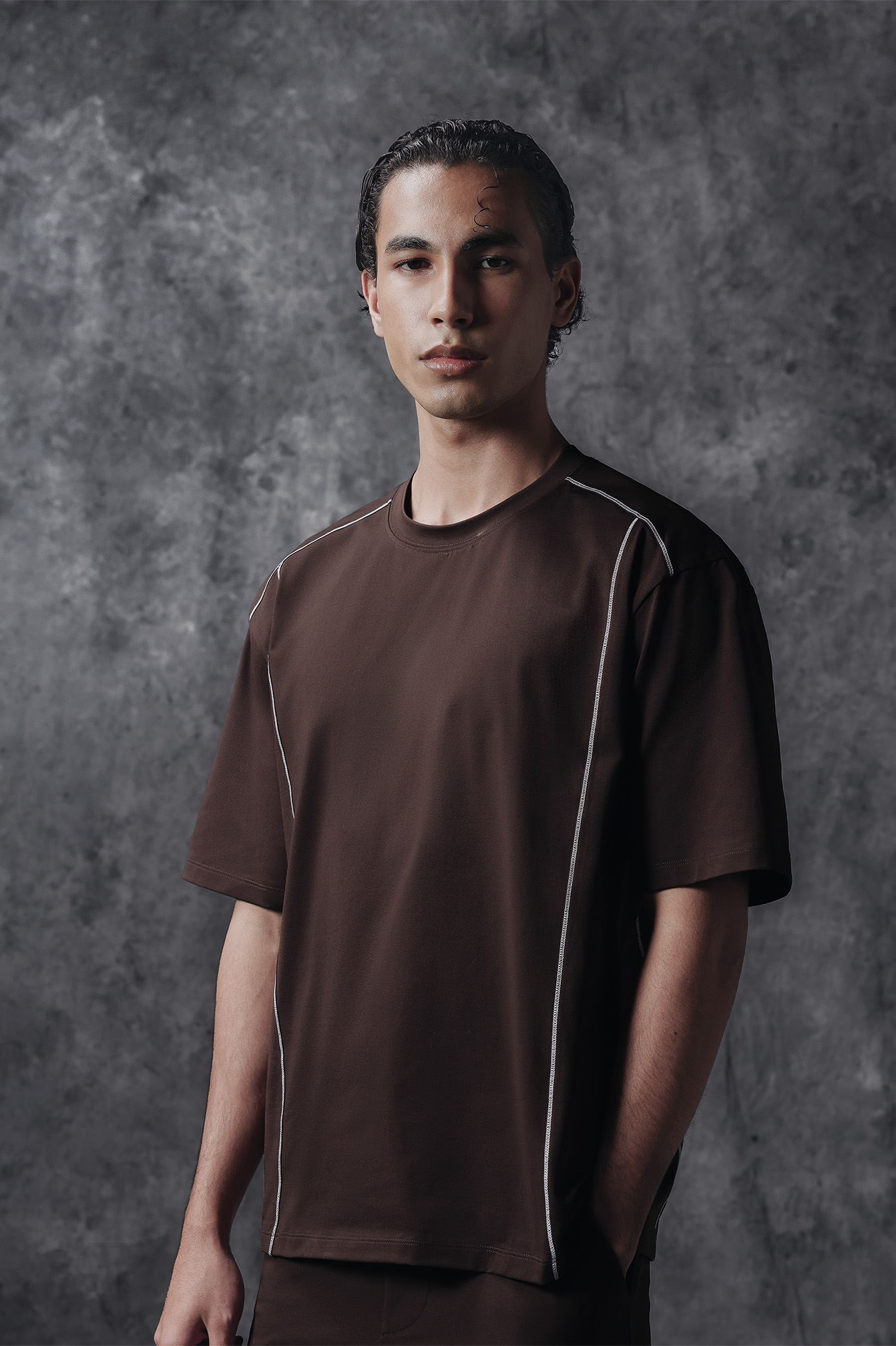 Activemor Jersey Tee Dark Brown-White