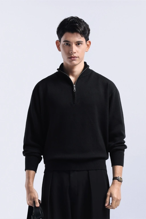 Image of Calder Halfzip Knit Jacket Black