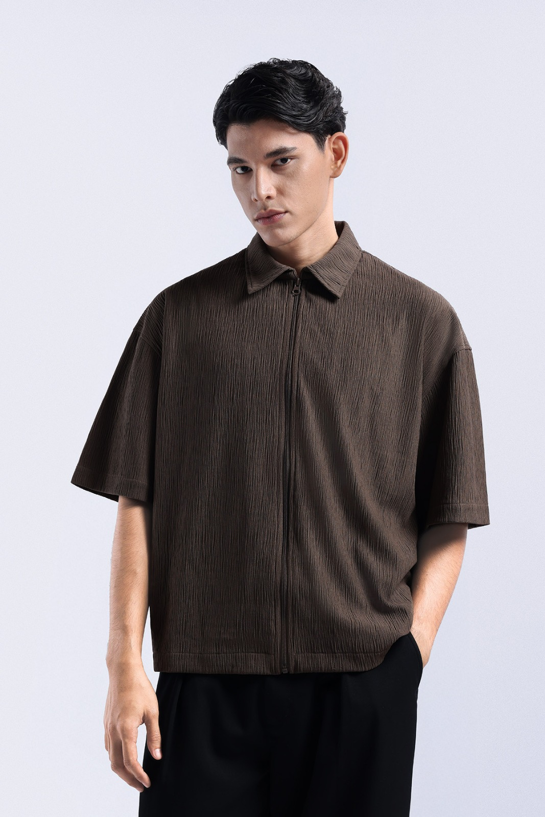 Coze Zip Shirt Dark Brown
