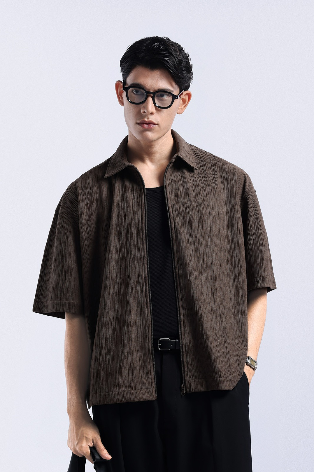 Coze Zip Shirt Dark Brown
