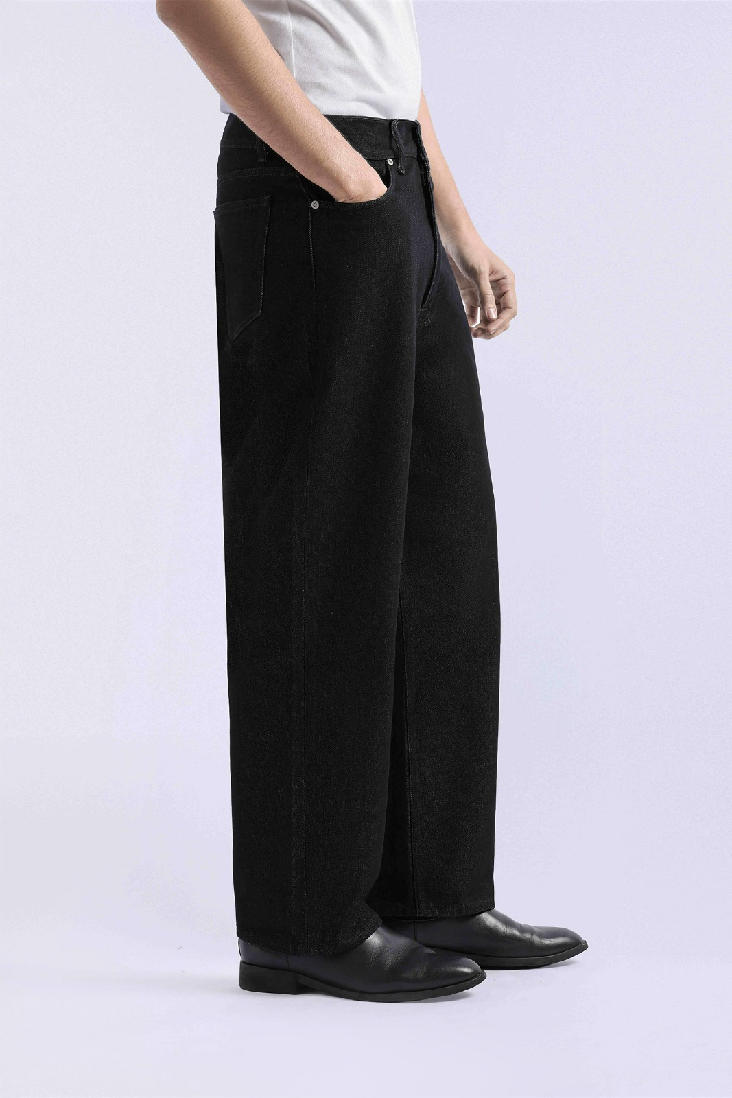 Rugged Denim Loose Pants Black