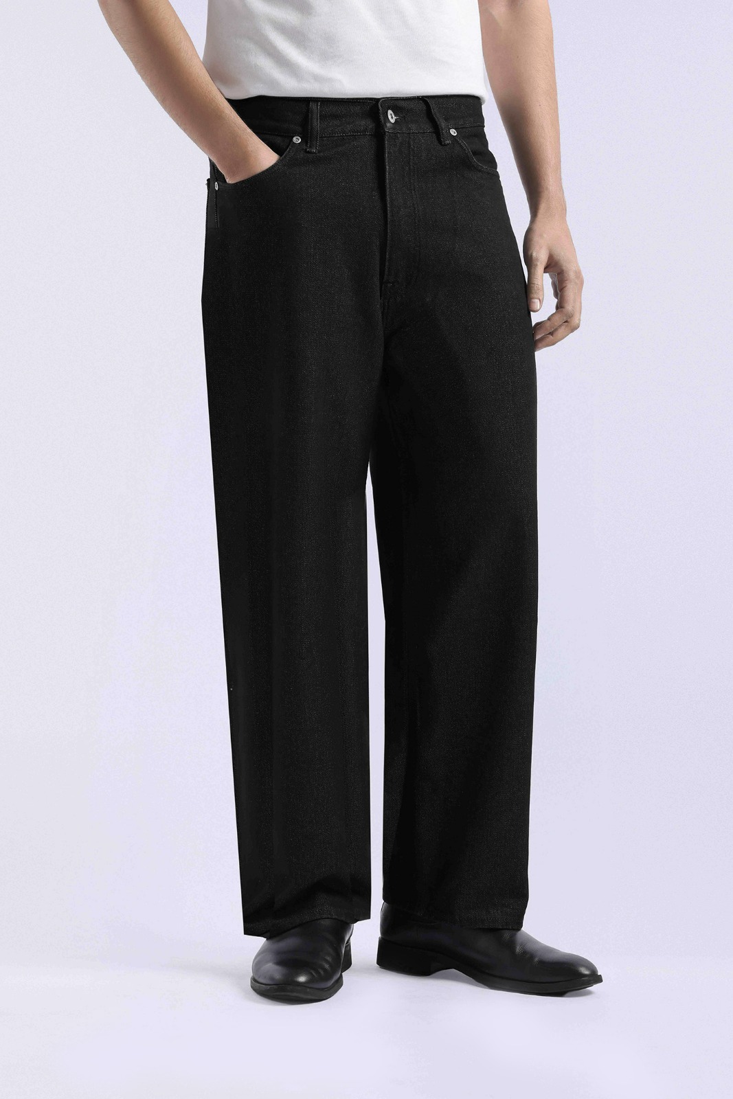Rugged Denim Loose Pants Black