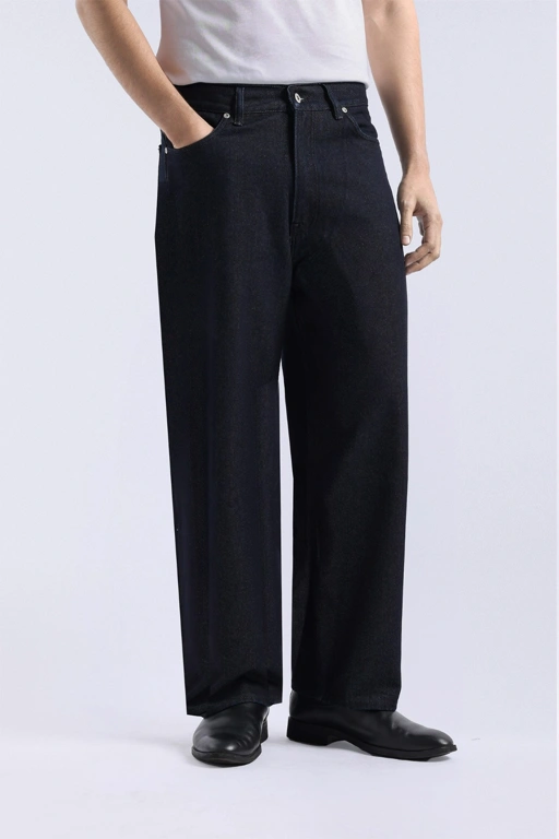 Rugged Denim Loose Pants Navy