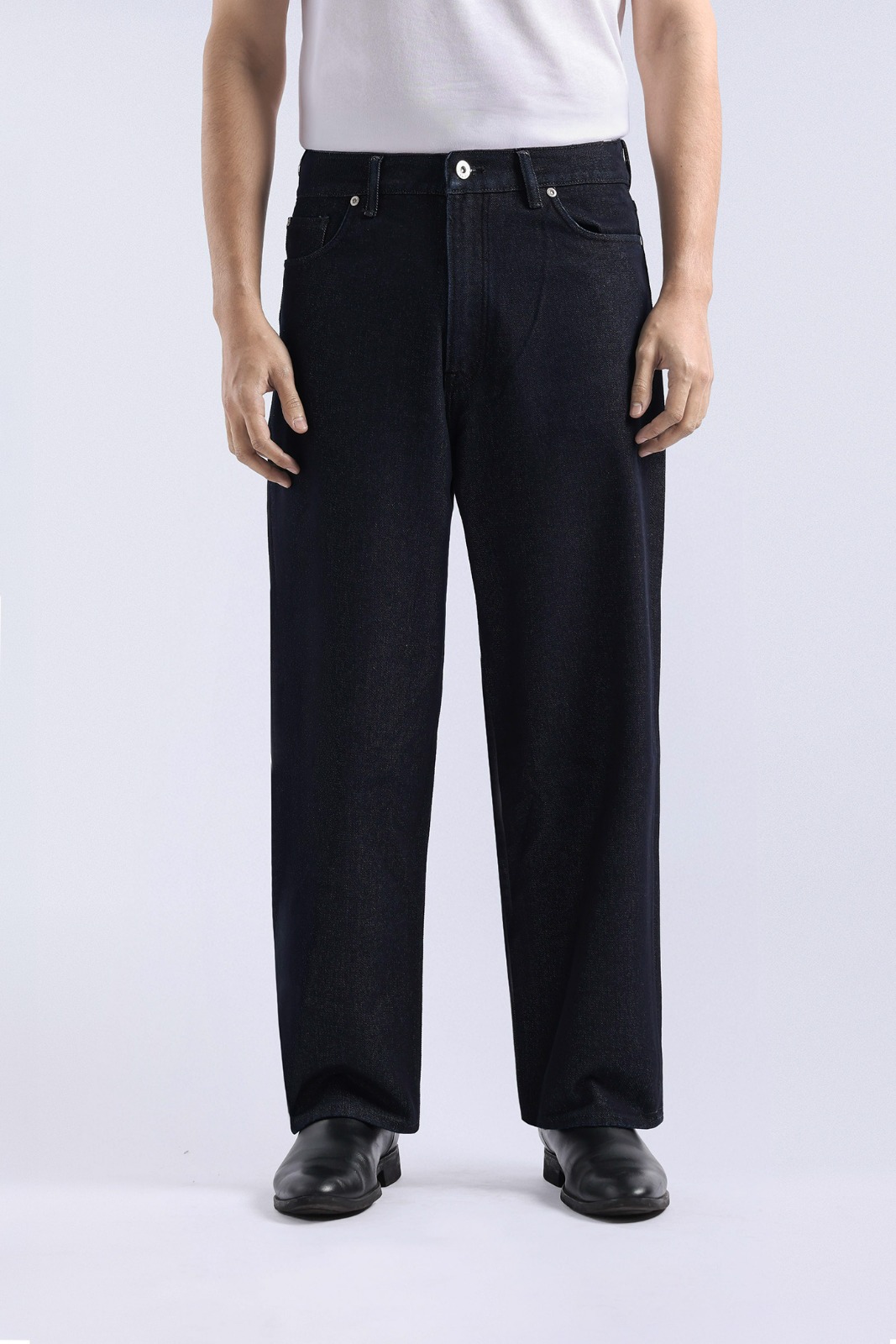Rugged Denim Loose Pants Navy