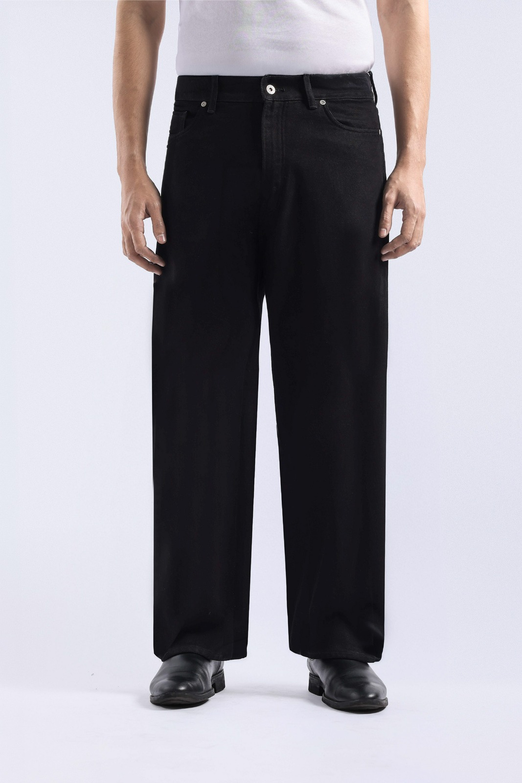 Rugged Denim Loose Pants Jet Black