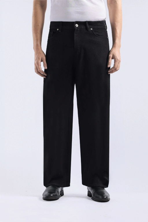 Rugged Denim Loose Pants Jet Black