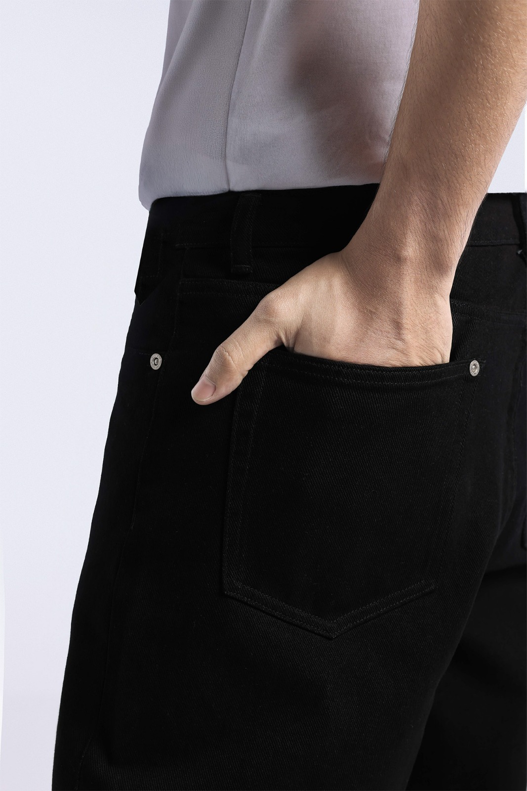 Rugged Denim Loose Pants Jet Black