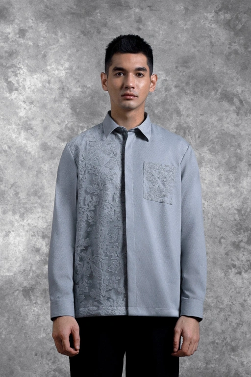 Image of Kemeja Brukat Saku Renjana Lengan Panjang Embun