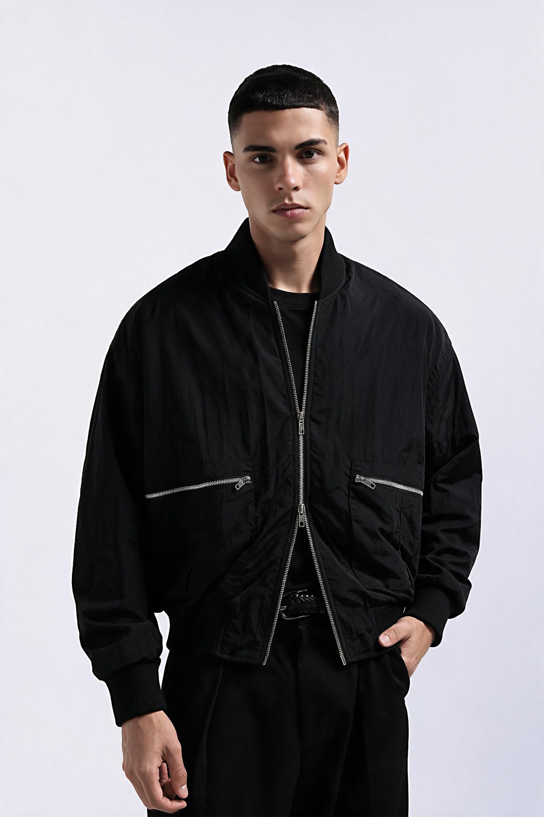 Zipline Bomber Boxy Jacket Black