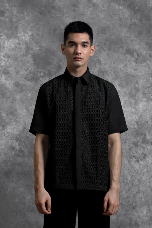 Image of Kemeja Brukat Renjana Lengan Pendek Bayang