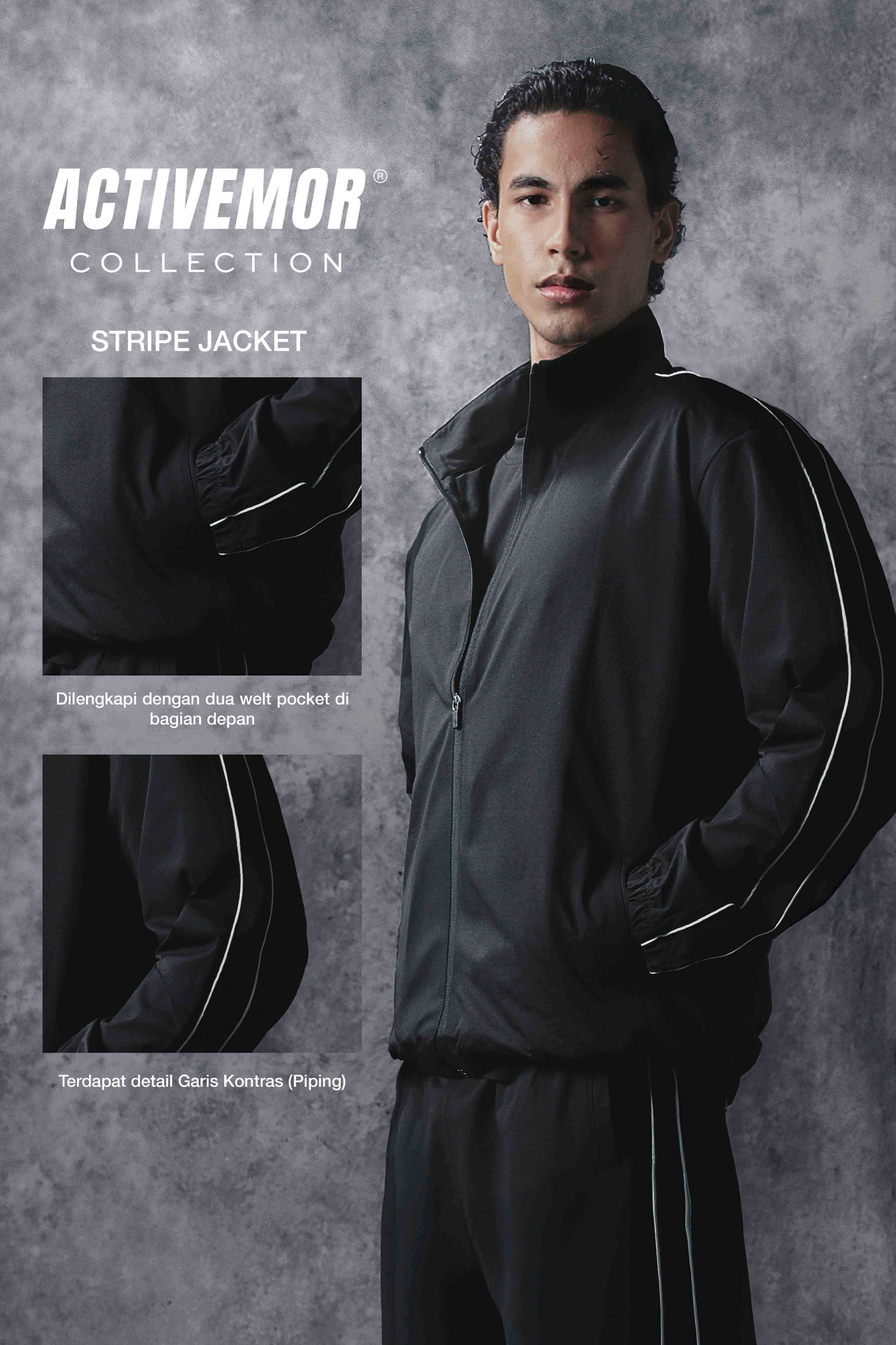 Activemor Stripe Jacket Dark Brown-White