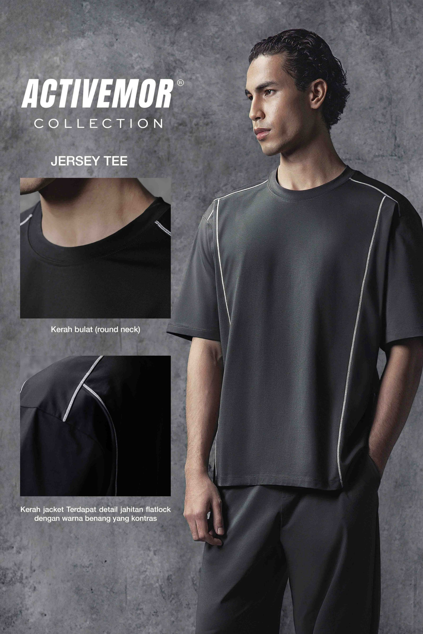 Activemor Jersey Tee Dark Brown-White