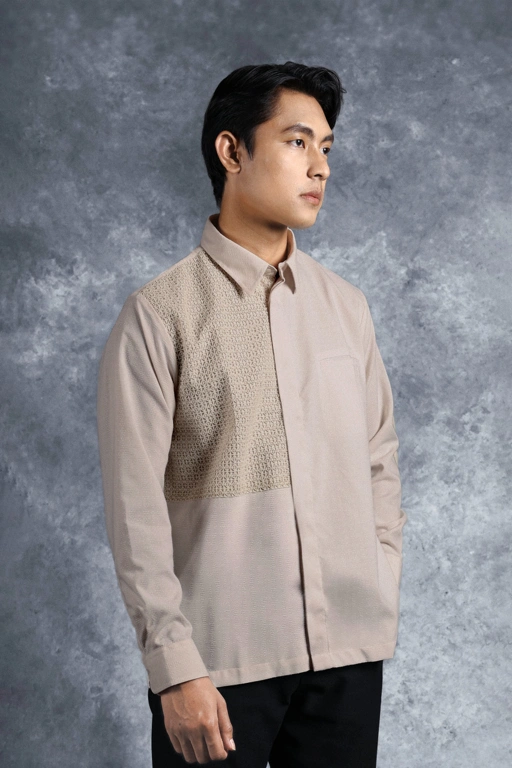 Image of Kemeja Elok Brokat Lengan Panjang Palem