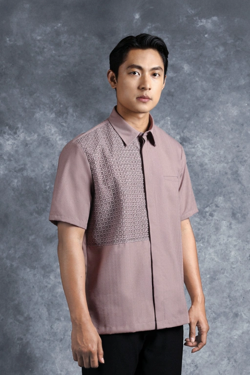 Image of Kemeja Elok Brokat Lengan Pendek Kusuma