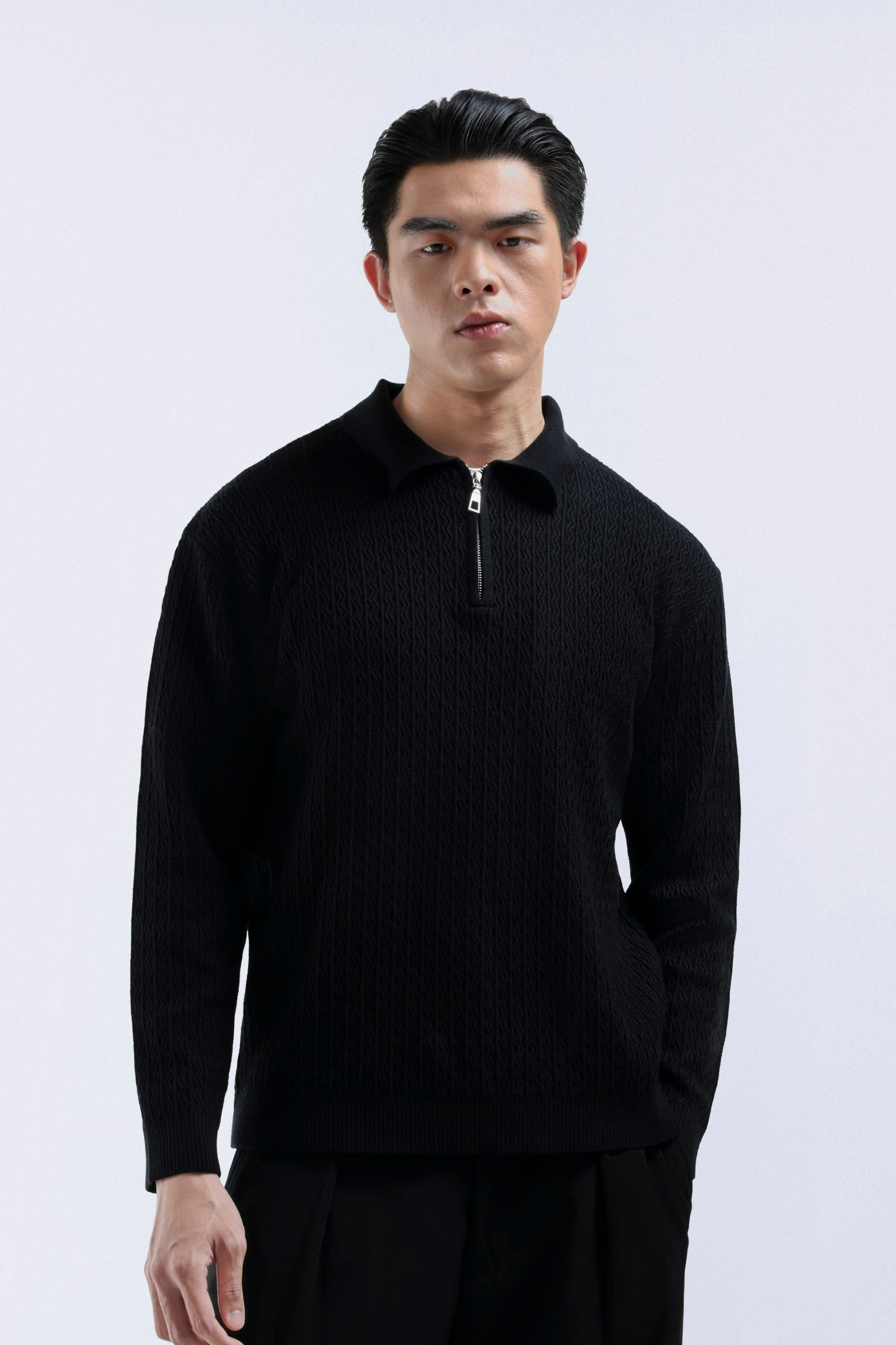 Chevron Polo Halfzip Black