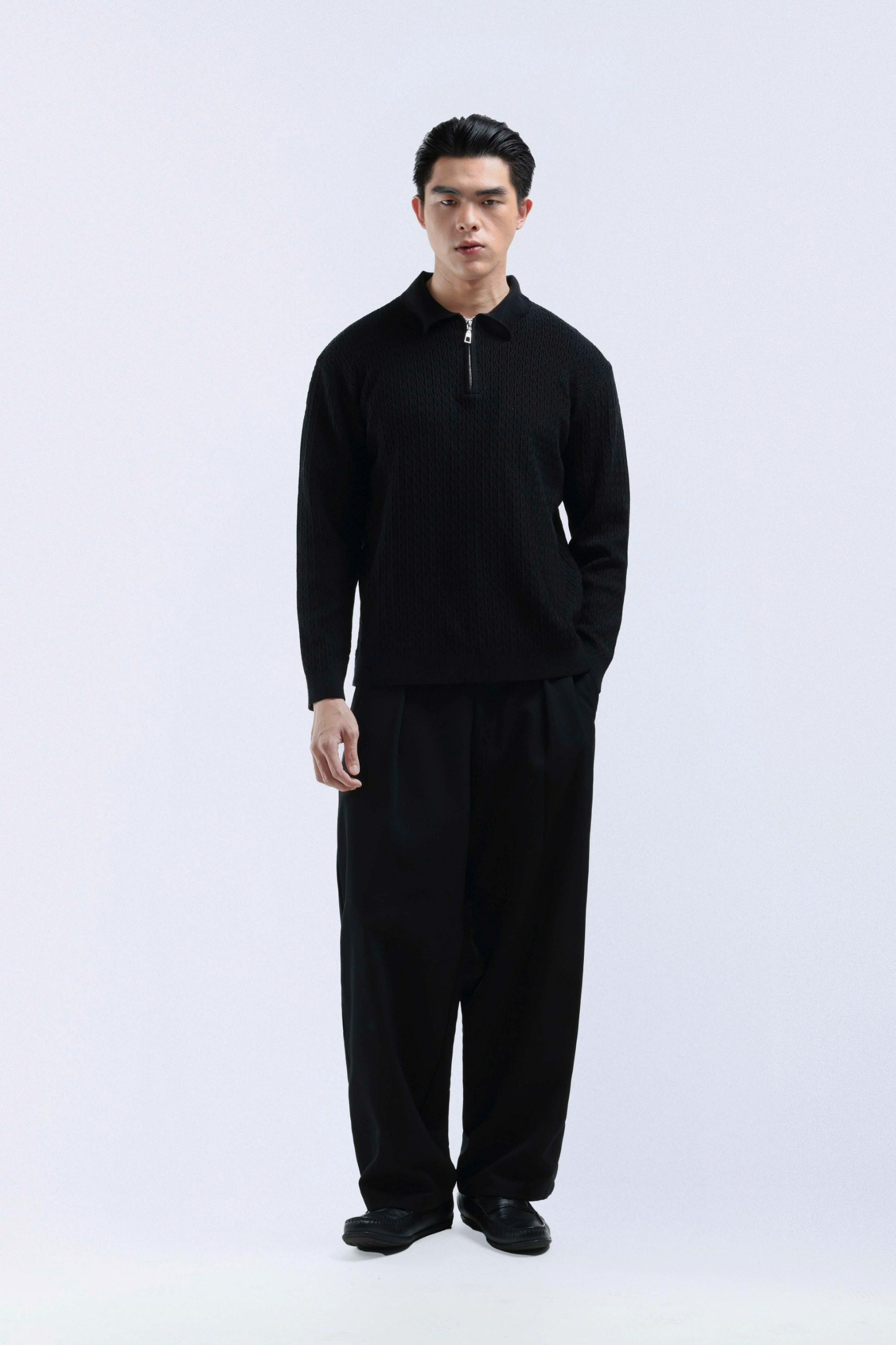 Chevron Polo Halfzip Black