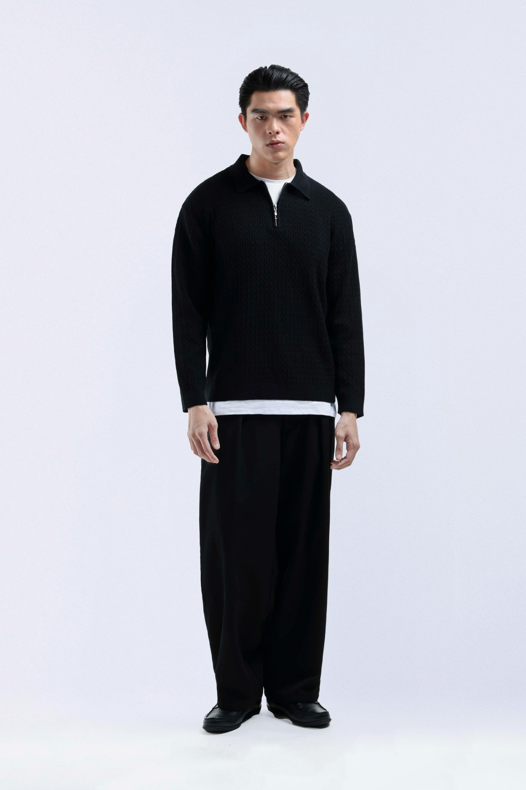 Chevron Polo Halfzip Black