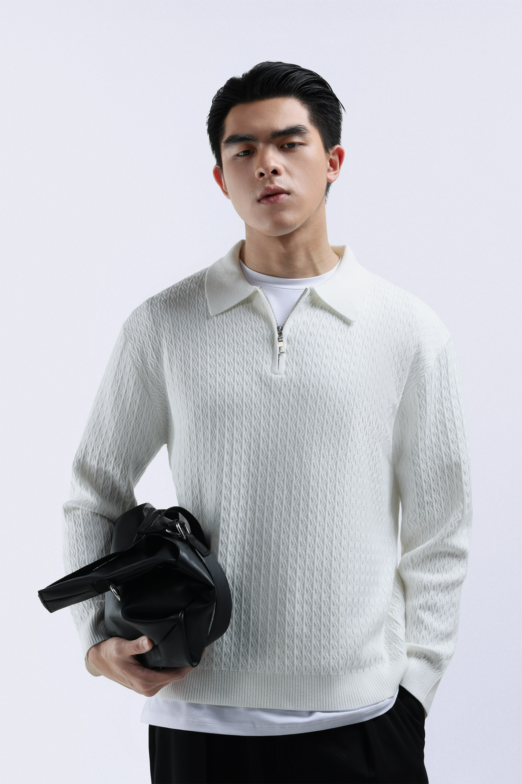 Chevron Polo Halfzip White