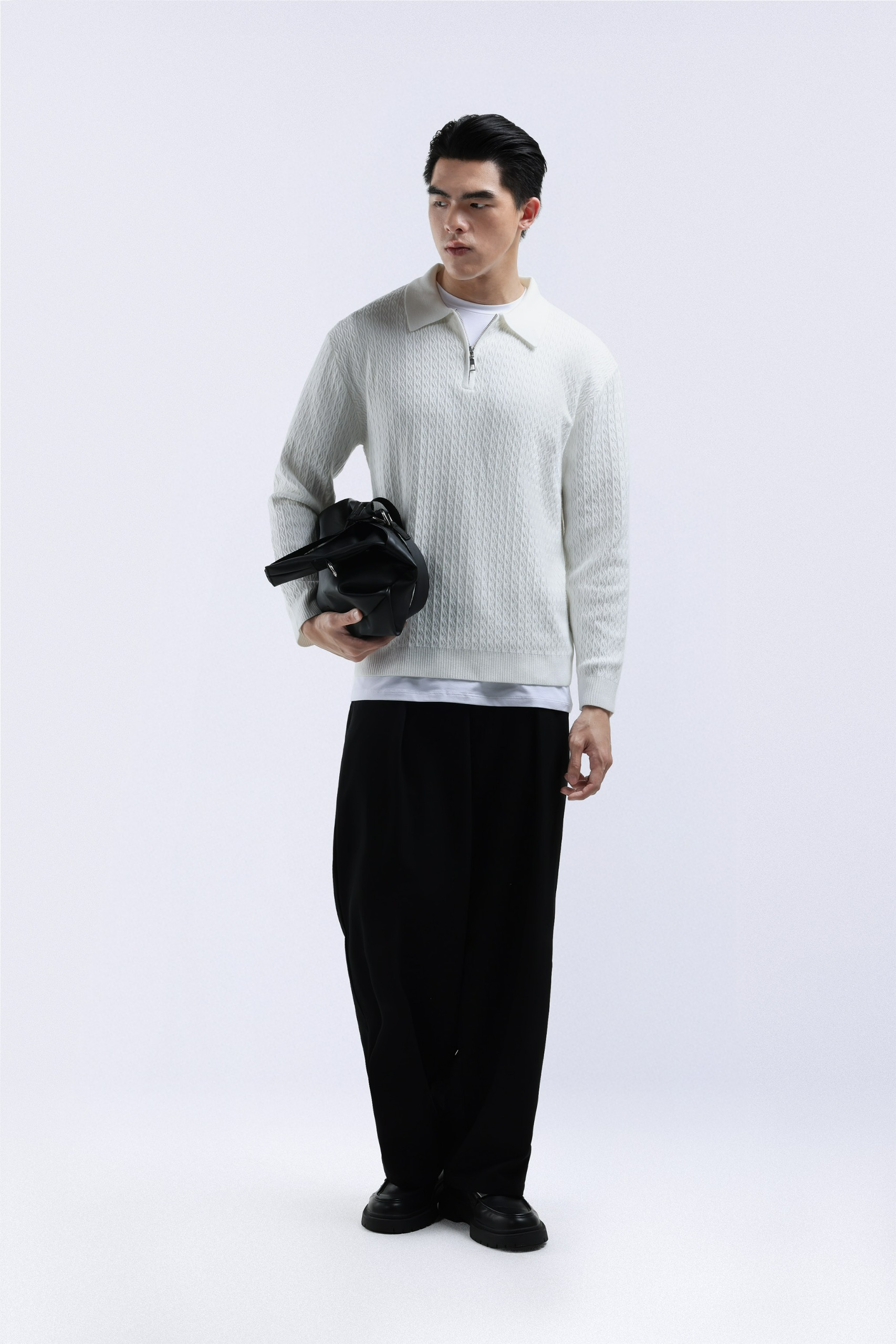Chevron Polo Halfzip White