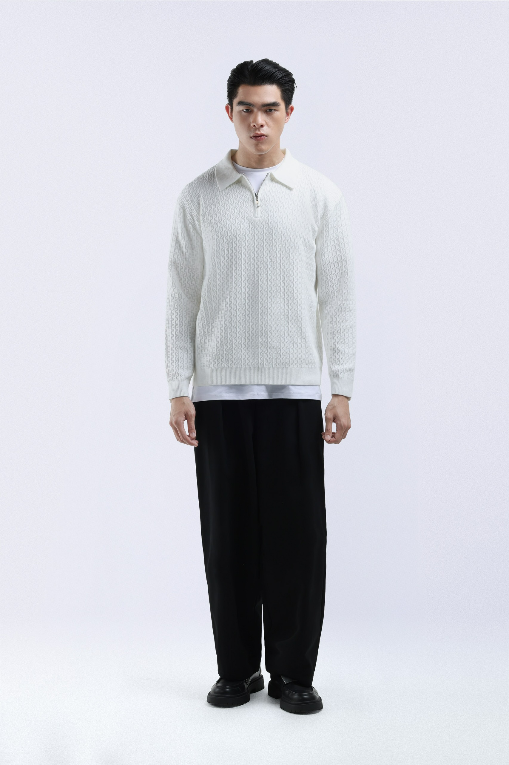 Chevron Polo Halfzip White