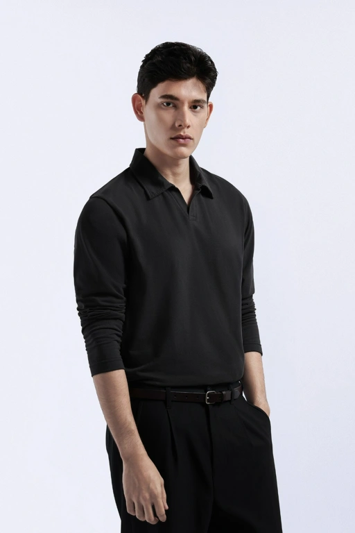 Raven Polo Long Sleeve Charcoal