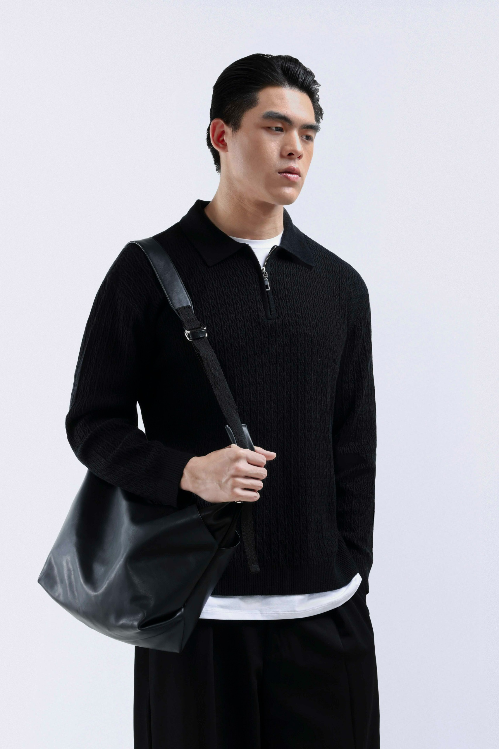 Chevron Polo Halfzip Black
