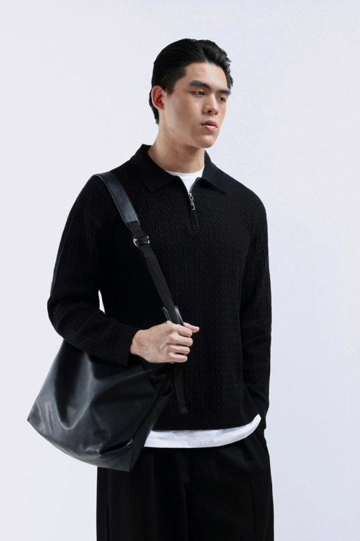 Chevron Polo Halfzip Black