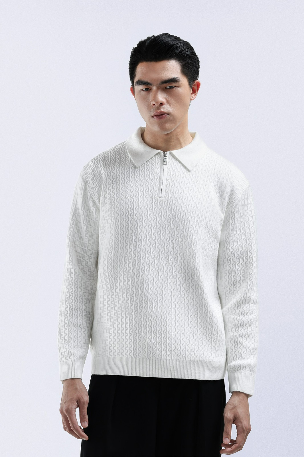 Chevron Polo Halfzip White