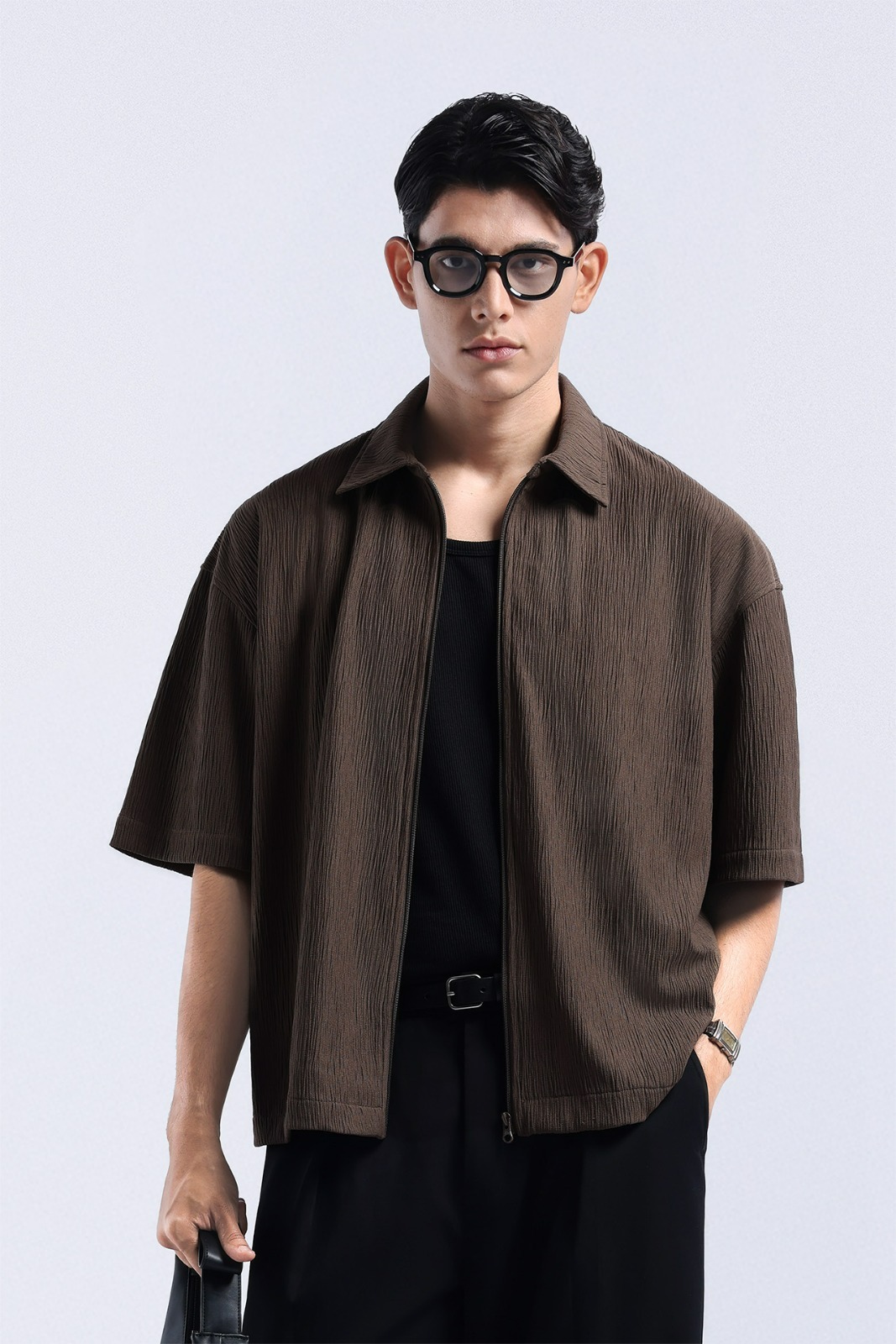 Coze Zip Shirt Dark Brown