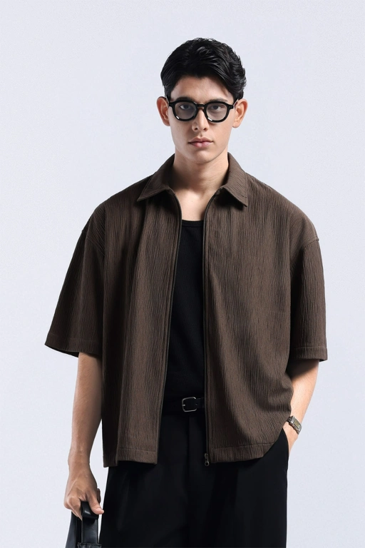 Coze Zip Shirt Dark Brown