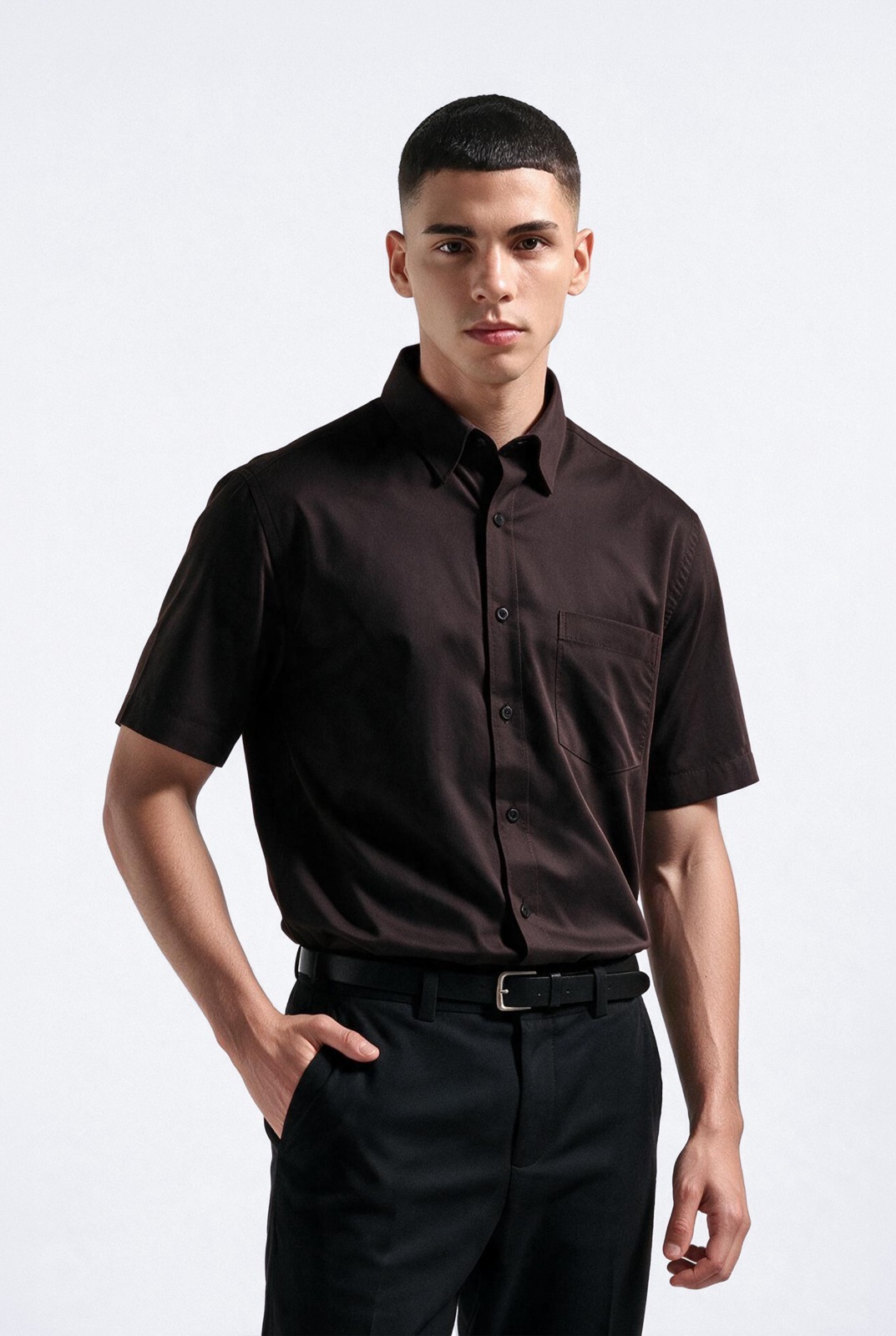 Elgant Short Sleeve Shirt Dark Brown