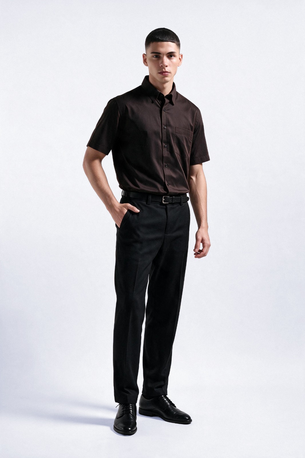 Elgant Short Sleeve Shirt Dark Brown