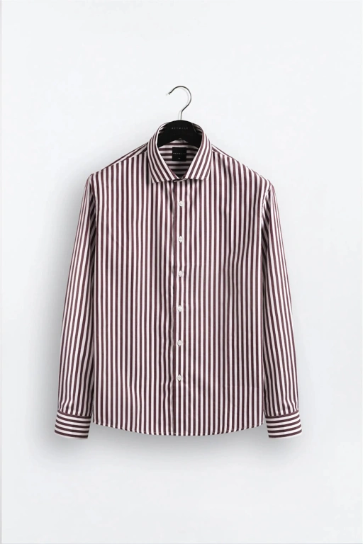 Image of Stripy Shirt Long Sleeve Maroon